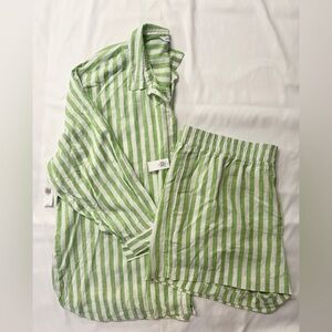 Old Navy Green and White Striped Top and Shorts Set